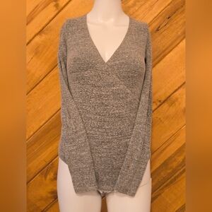 Madewell Women Bodysuit Sz XXS Gray Wrap Thong Surplice Long Sleeve Fall V-Neck